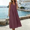 Sleeveless V Neck Midi Dress with Pockets Loose Fit Casual A Line Dress for Women Lightweight Summer Sundress