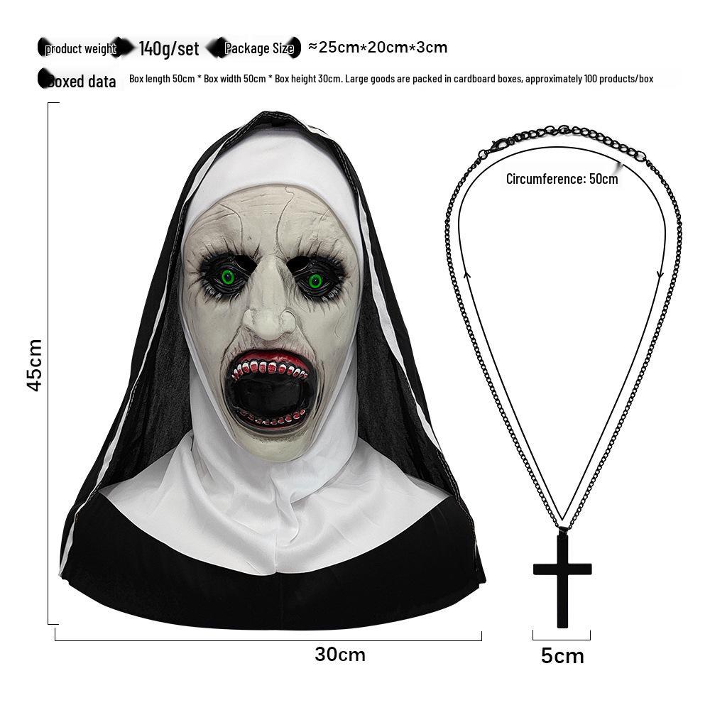 Maska Masquerade - Hełm Zakonnicy z Otwartymi Ustami - Straszna Twarz Ducha na Imprezę Halloweenową