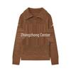 European Style 2026 Women's Fashionable Lapel Horizontal Diamond Knitwear Top