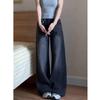 Women's Black-Grey High-Waisted Wide-Leg Denim Jeans, Spring/Autumn 2026, Junior High/High School, Slimming, Floor-Length