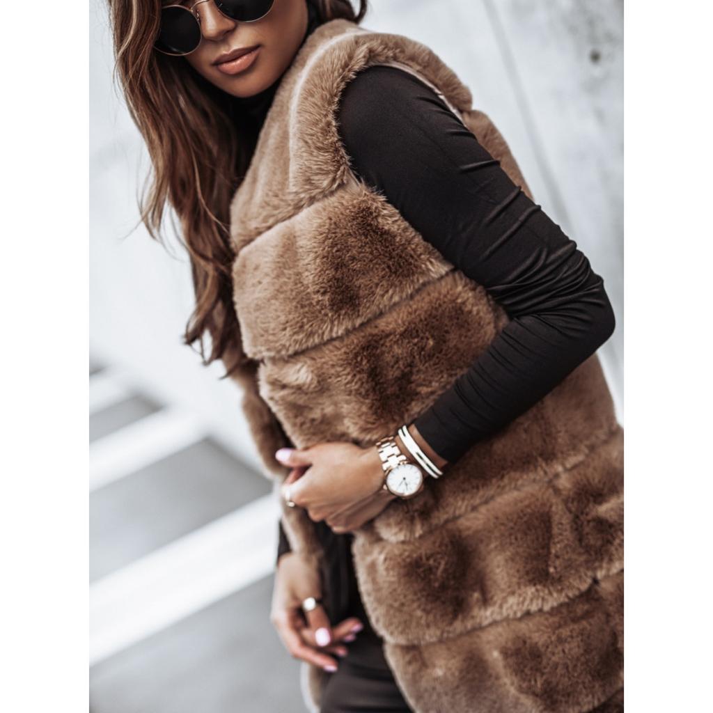 Women's Winter Autumn Long Faux Fur Vest Sleeveless Jacket Casual Outerwear For European American Style