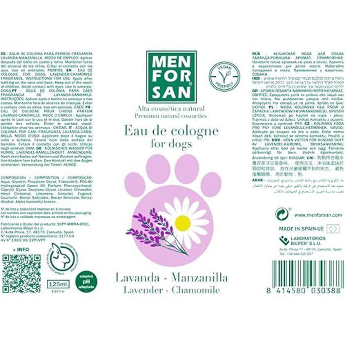Eau de Cologne pour chiens - MENFORSAN - Lavande &amp; Camomille - 125 ml - Sans alcool - Effet déodorant intense