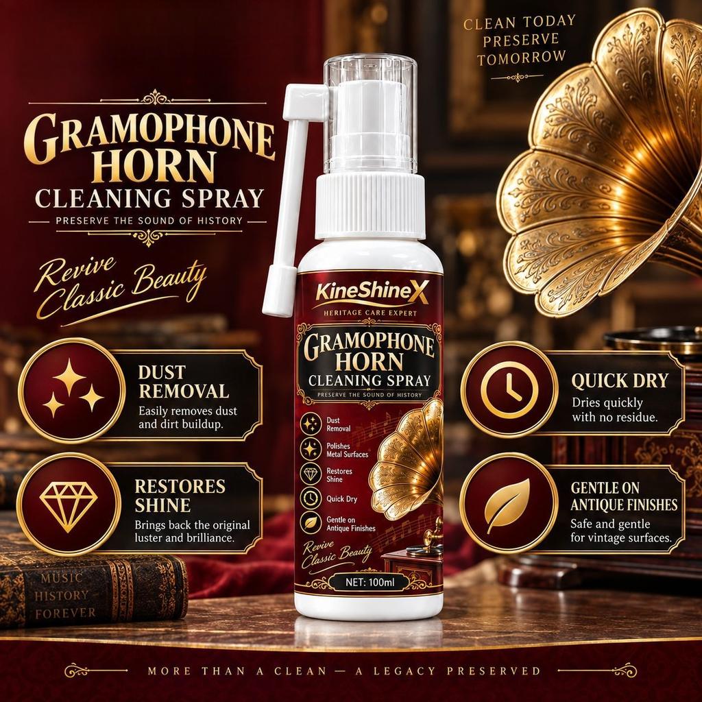 Gramophone Horn Cleaning Spray, Antique Brass Metal Cleaner for Phonograph Horns, Removes Dust and Restores Shine, Gentle on Vintage Finishes