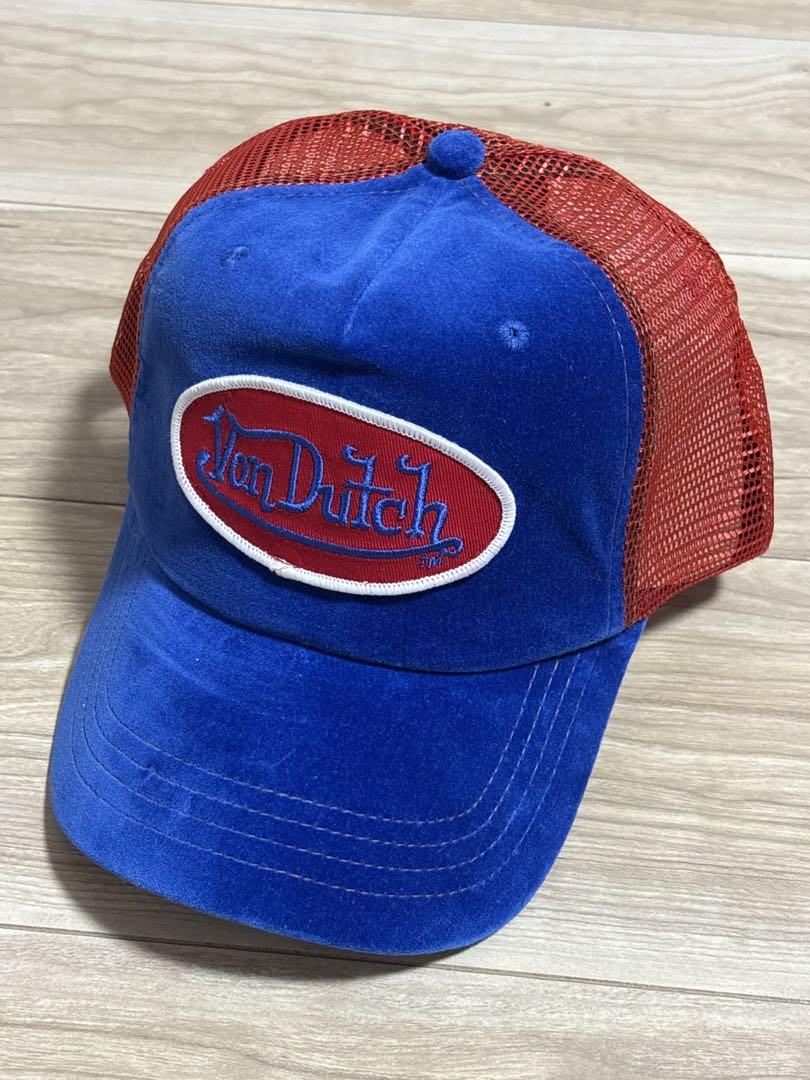 

[USED] Deadstock VON DUTCH Cap, Velour x Mesh, Red x Blue, Y2K