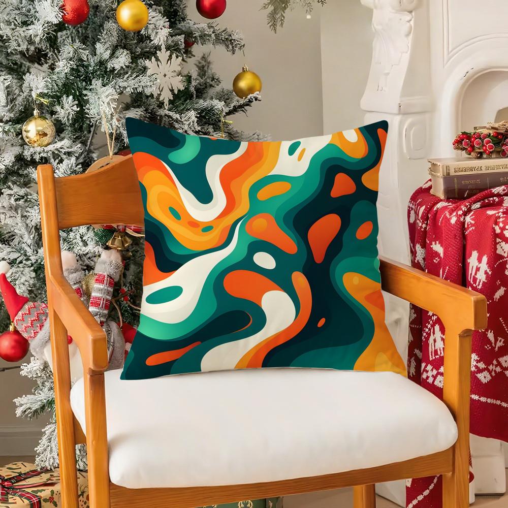 Abstract Geometric Pattern Pillow Case Silky Short Plush With Invisible Zipper Dustproof Sofa Cushion Cover For Home Decor