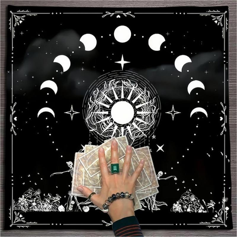 Mystical Moons Phase Tarots Cloth Thickened Nonslip Table Cloth Tarots Tablecloth for Spiritual Practices