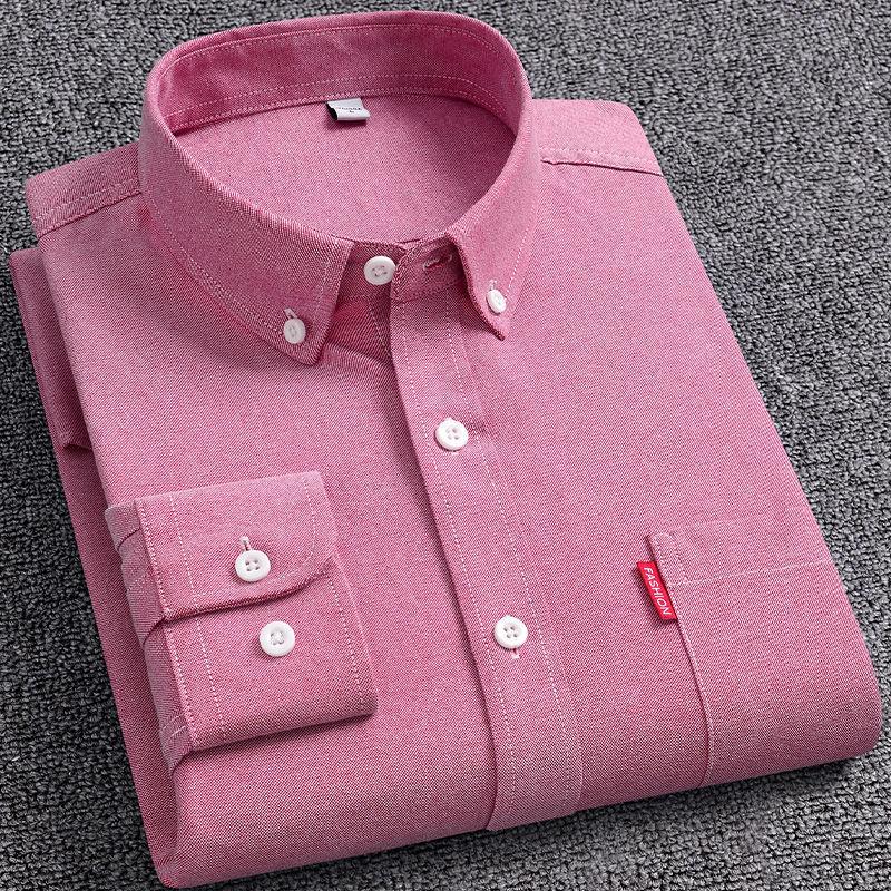 Easy Care M-5XL Men's Oxford Long Sleeve Shirts 100% Cotton Solid Color Long Sleeve Shirt Men Cotton Formal Dress Shirts Social