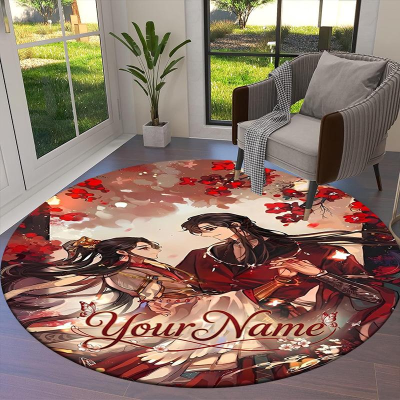Cherry Blossom Romance Custom Name Round Area Rug Carpet Rug For Living Room Bedroom Sofa Playroom Decor Nonslip Floor Mat