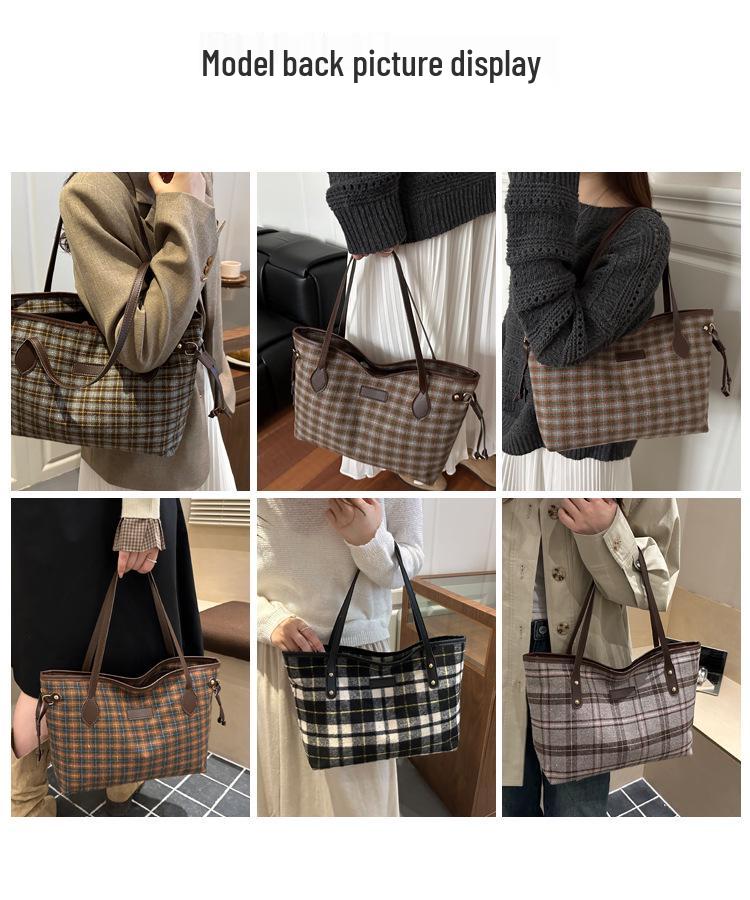 Korean Style Plaid Tote Bag - Classic Versatile Large Capacity Shoulder Bag