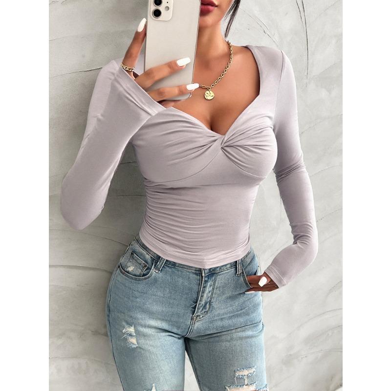 Herbst Frühling Neue Mode Damen Einfache Unifarbene Pendler Oberteile mit Lässigem Temperament