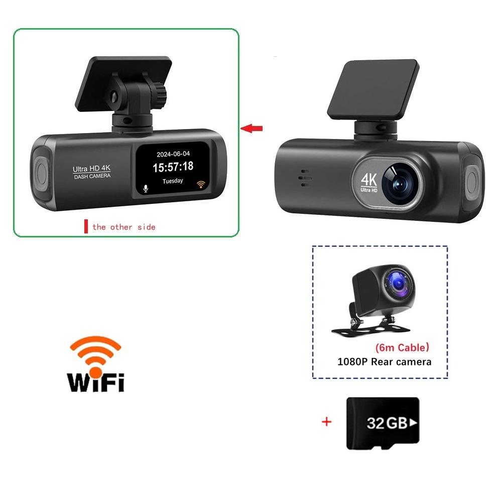 4K Dashcam, Front- und Rückkamera mit Doppelobjektiv, GPS/WIFI/Nachtsicht/24-Stunden-Parküberwachung