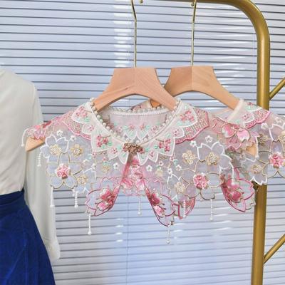 National Style Hanfu Colorful Embroidery Fake Collar Horse Dress Cheongsam Neckline Decorative Collar Flower