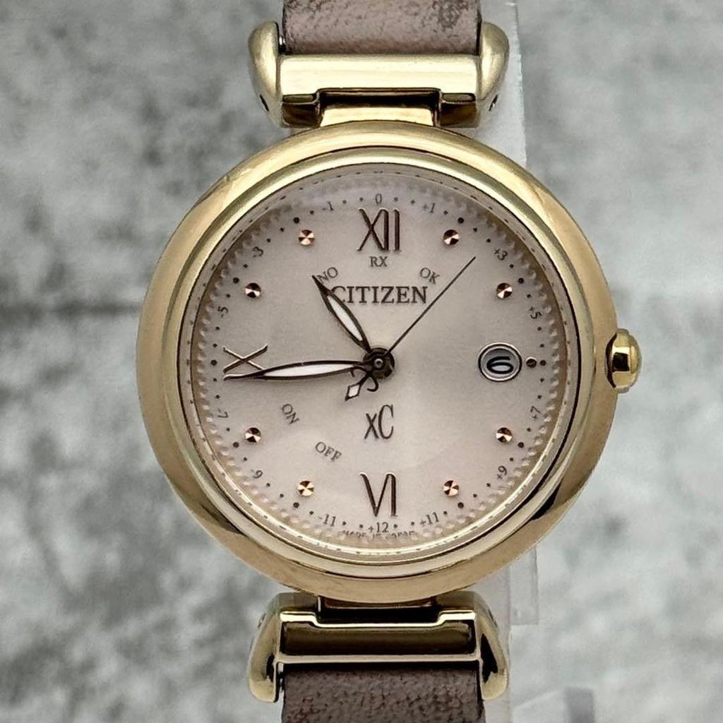 Used Operating CITIZEN xC Citizen Cross Sea Radio Solar Titanium Pink Beige Roman Watch Eco-Drive Watch