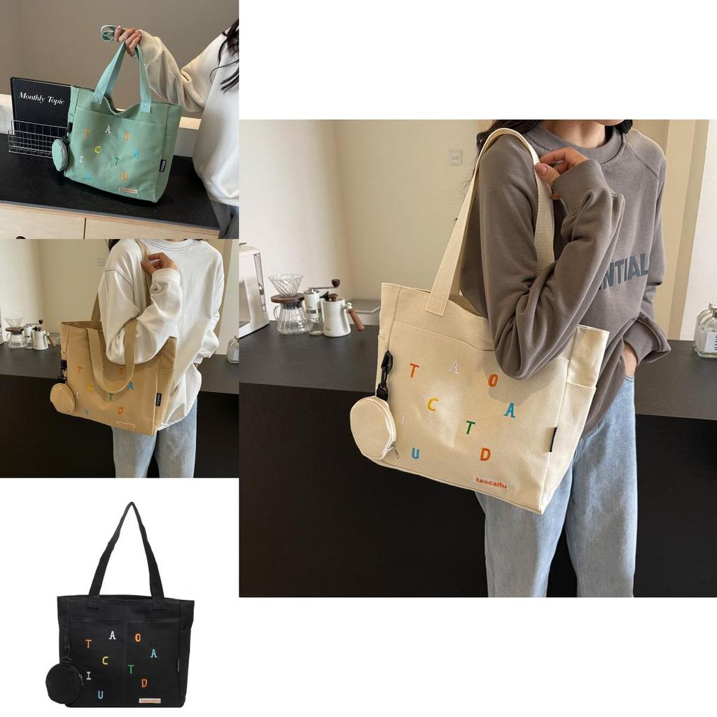 Large Capacity Canvas Tote Bag For Women Stylish Embroidered Letter Design For School