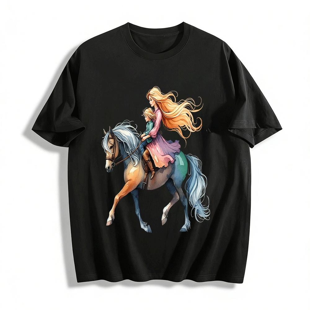 Warm Parent-Child Horse Riding Print Casual Top Pure cotton T-shirt XXS