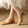 Middelhoge Hakken Pumps Schoen Vrouw Elegante Sandalen Zwart Nude Groen Roze Vierkante Neus Slingback Feest Kantoor Bruiloft Schoenen Vrouwelijk