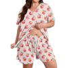 Women Casual Two Piece Set Short Sleeve V Neck Loose Fit Top with Elastic Waist Shorts Plus Size Printed Loungewear Sleepwear Set