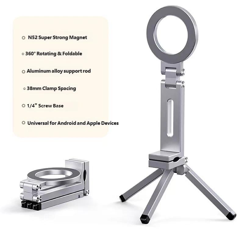 Magnetic Travel Phone Holder MagSafe Foldable 360° Rotating Clip Stand Portable Aluminum Alloy Desktop Mount for iPhone Android