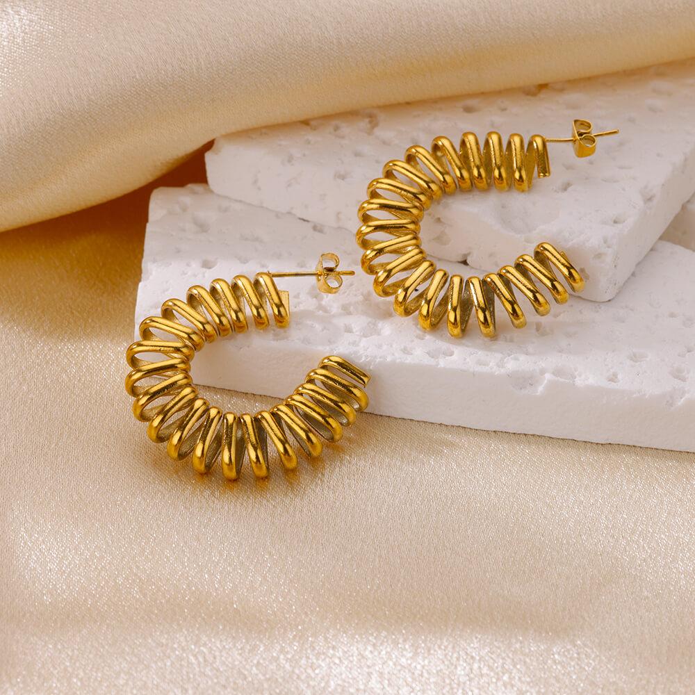 Trendy Round Stainless Steel Hoop Earrings for Women Simple Gold Color Earring Waterproof Ear Piercing Zircon Birthday Gifts
