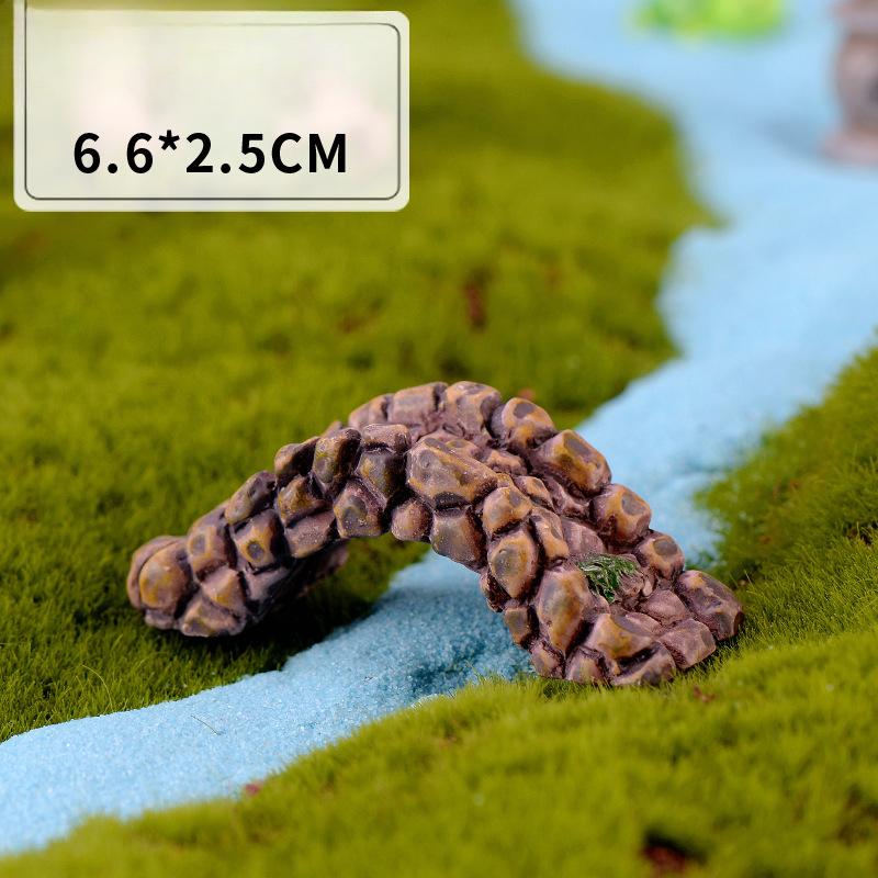 Micro-landscape Retro and Antique Resin Scene Ornaments West Lake Lighthouse Water Well Pool Small Bridge, Flowing Water, Grassland