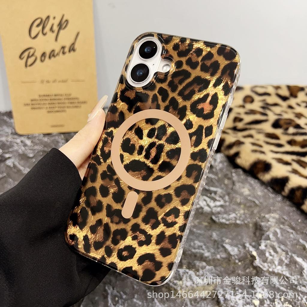 iPhone 15 Pro Leopard Print Phone Case New Retro IMD Magnetic 14 Compatible Apple 16 Full Coverage 13 Protective Case