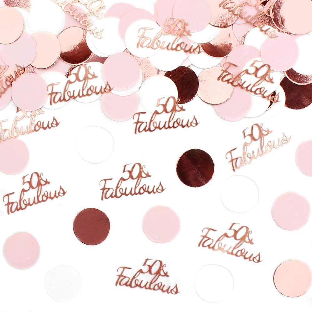 Happy 50th Birthday Decorations Rose Gold for Women,50 and Fabulous Round Table Confetti, Female Birthday/Wedding Anniversary Table Scatter Party