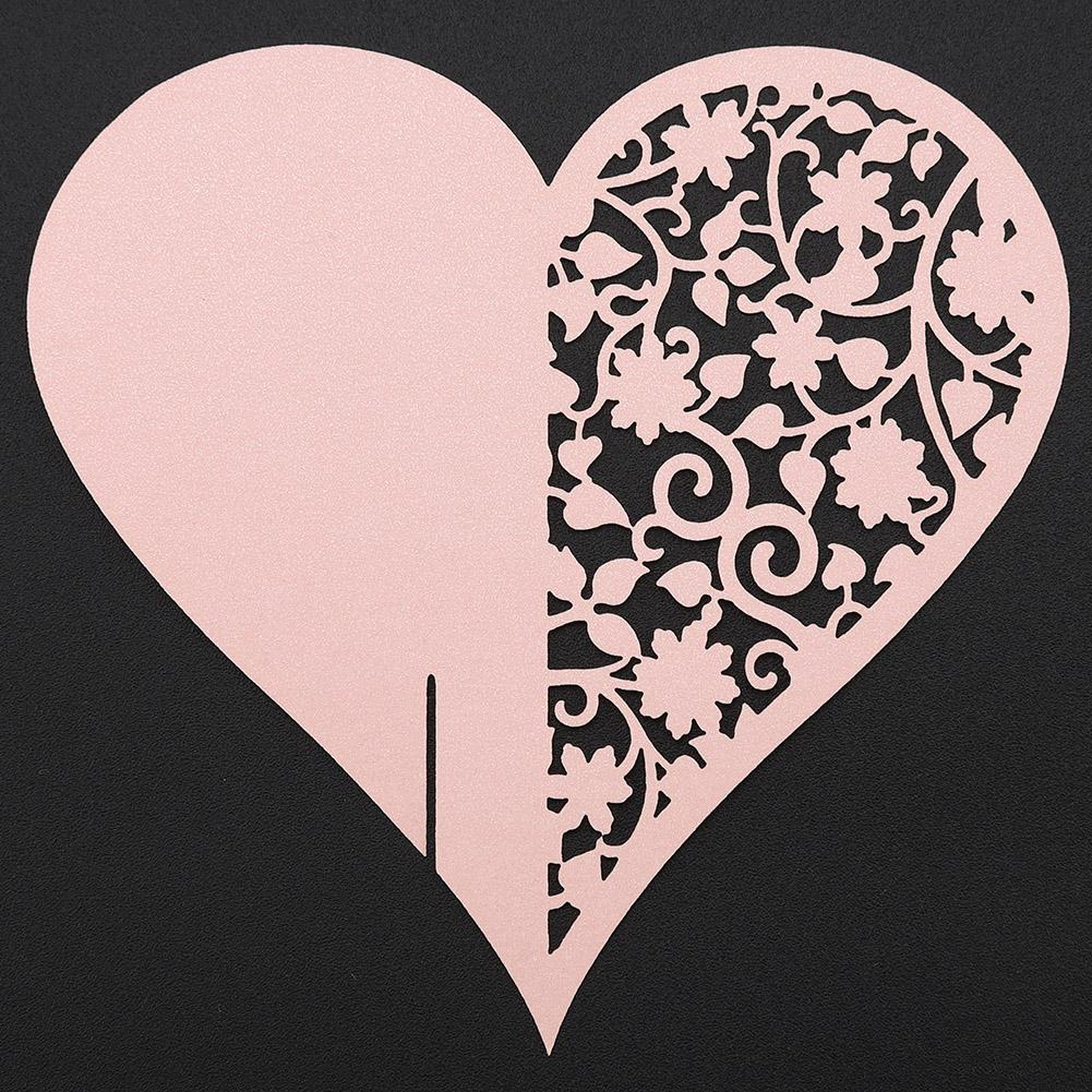 50pcs Heart Shape Wedding Hollow Name Place Cards For Wine Glass Table Decoration(White)