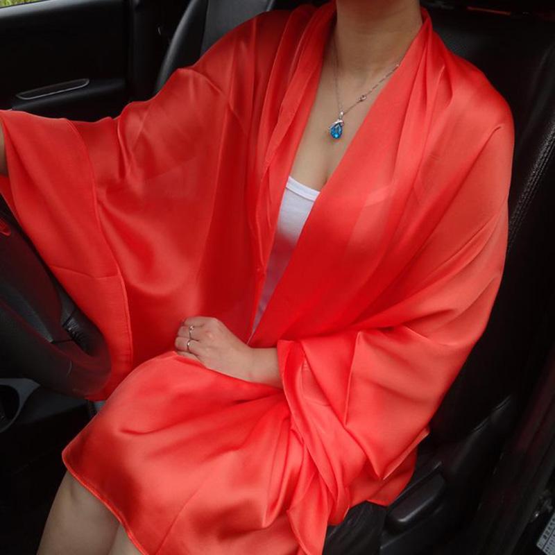 Korean Thin Long Satin Evening Dress Scarf Woman'S Beach Towel Sunscreen Scarf Headscarf Summer Air Conditioning Shawl T64