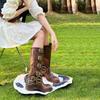 Fashion Women's High Platform Boots Metal Buckle Thick Heel Motorcycle Boots Vintage Soft Leather Punk Boot Brown Leather Knight Boot