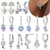 925 Silver Springtime Earrings For Women Bee Magritte Flower Butterfly Double Hoop Fine Jewelry