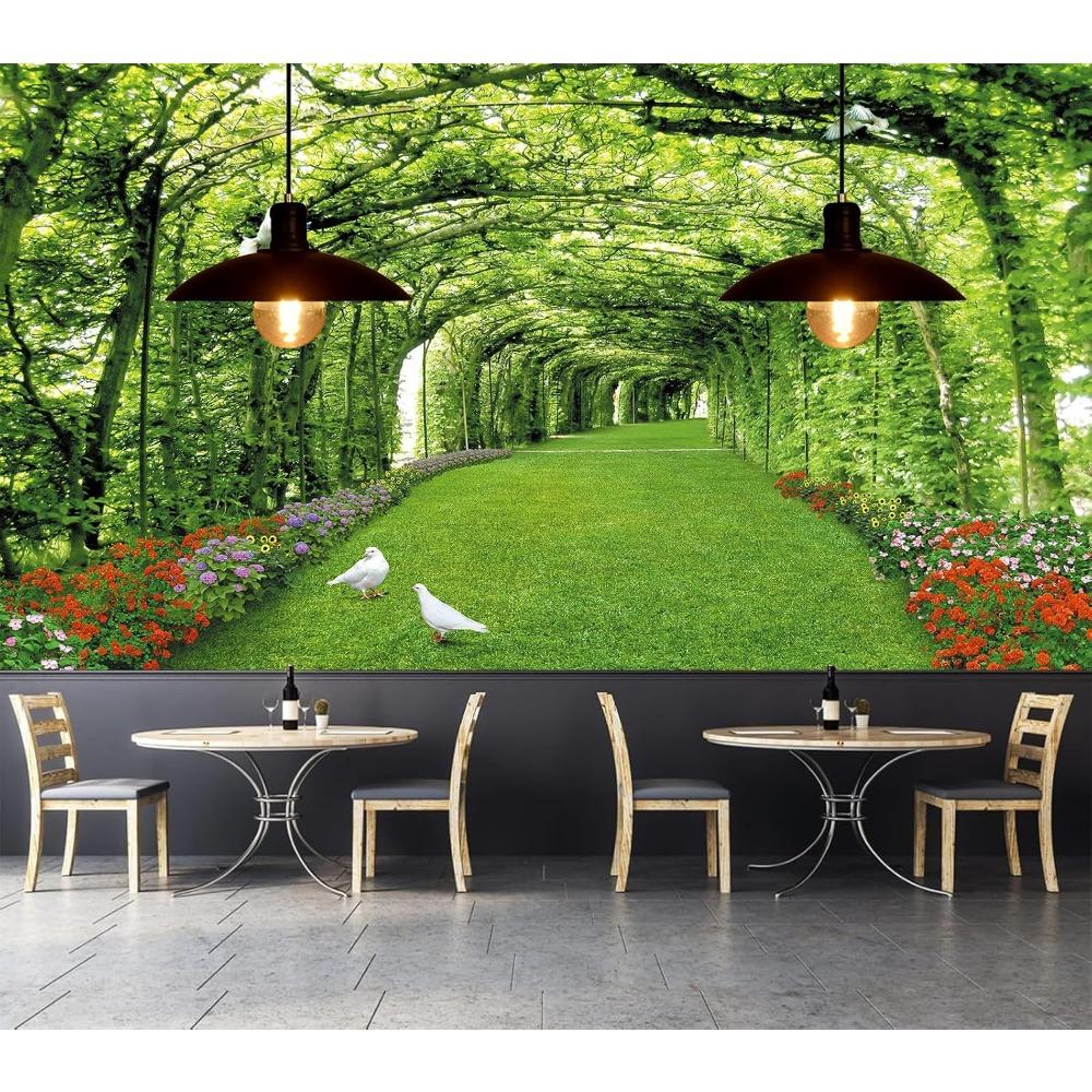 Green Garden Wall Mural Vine Corridor With White Doves Nature Wallpaper for Living Room Decor