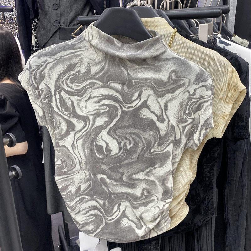 Women's Tie Dye Casual Short Sleeve T-Shirts Slim Vintage Folds Tshirts Streetwear Y2k Crop Top Female Elegant Spring Summer Clothing