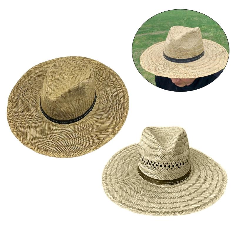 Handmade Straw Hat Wide Border Hat Crochet Travel Bucket Hat Sun Protecting Hat for Adult Children Man Women