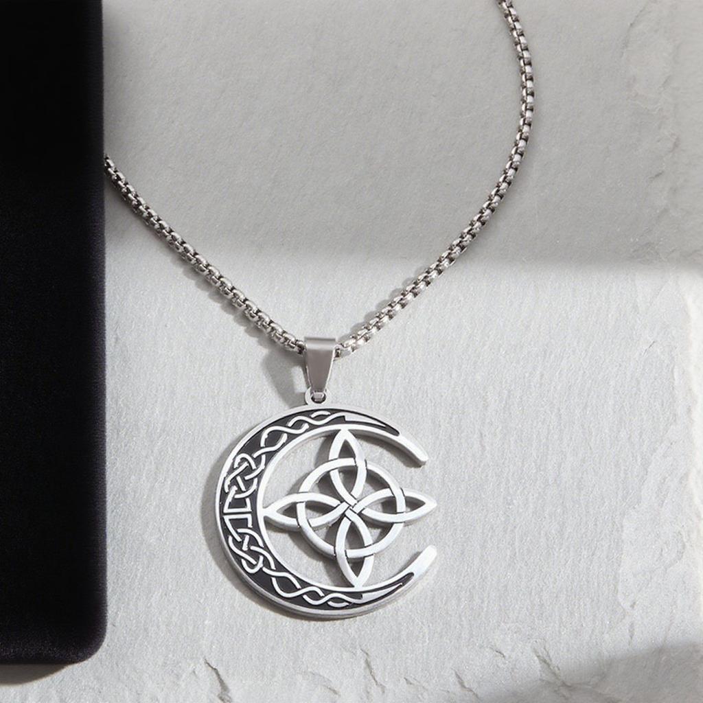 Celtic Irish Knot Necklace Stainless Steel Witch Moon Amulet Protection Jewelry Women Accessory