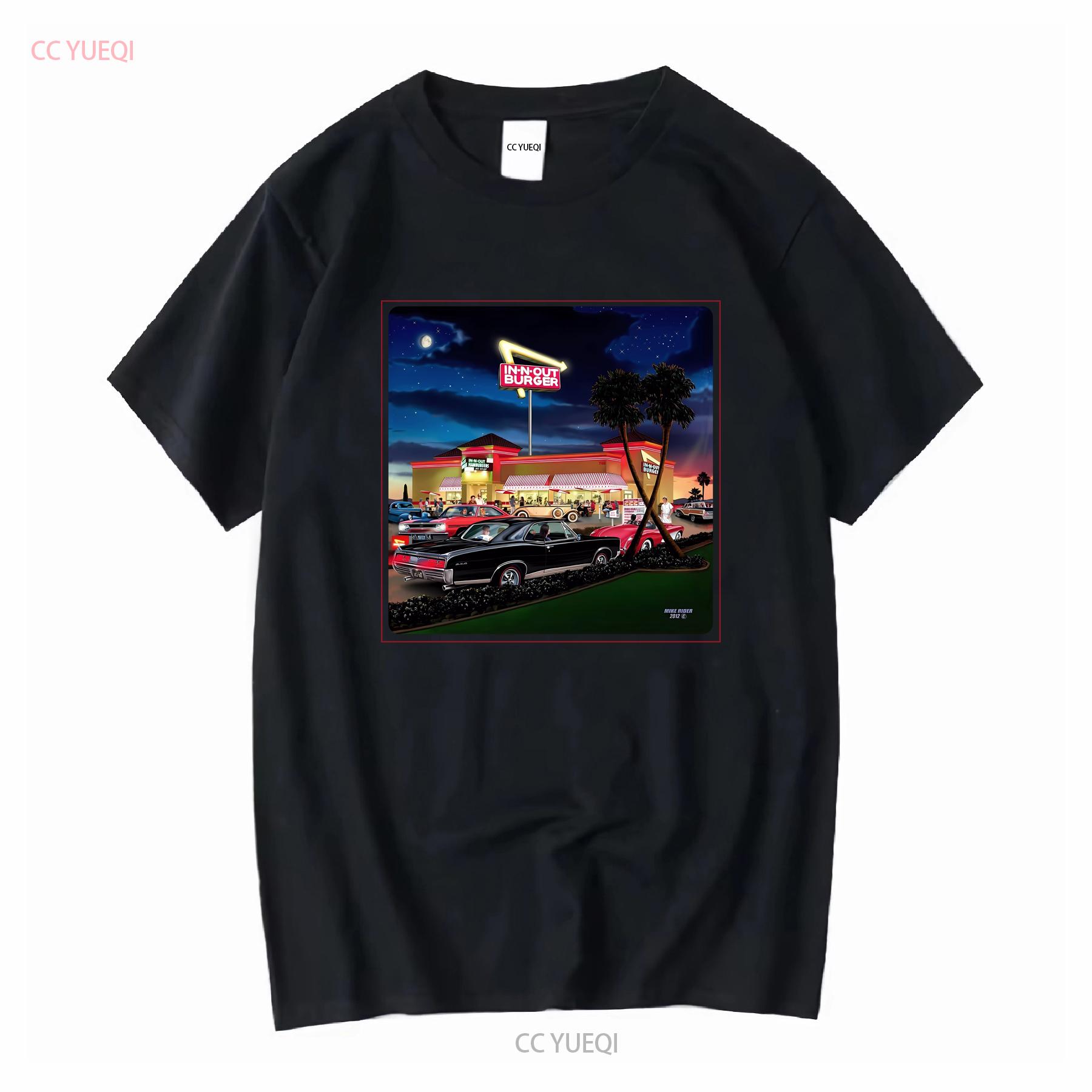 

In N Out Burger Las Vegas 2 Palm Trees Classic Cars White T Shirt Size Small vintage Washed Stretched Casual Unisex fashion L
