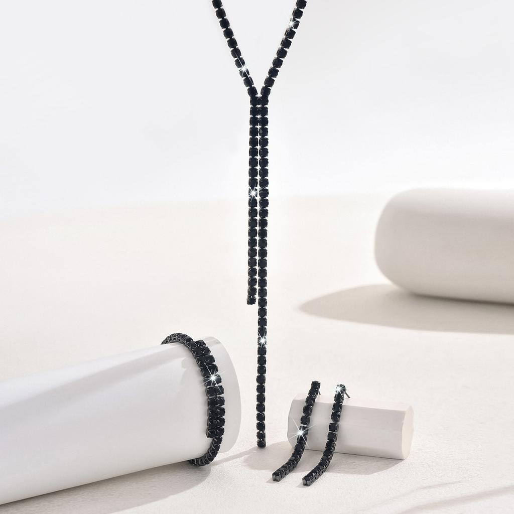 Women Rhinestone Necklace Earrings Bracelet Jewelry Set for Wedding, Party Festival Gifts