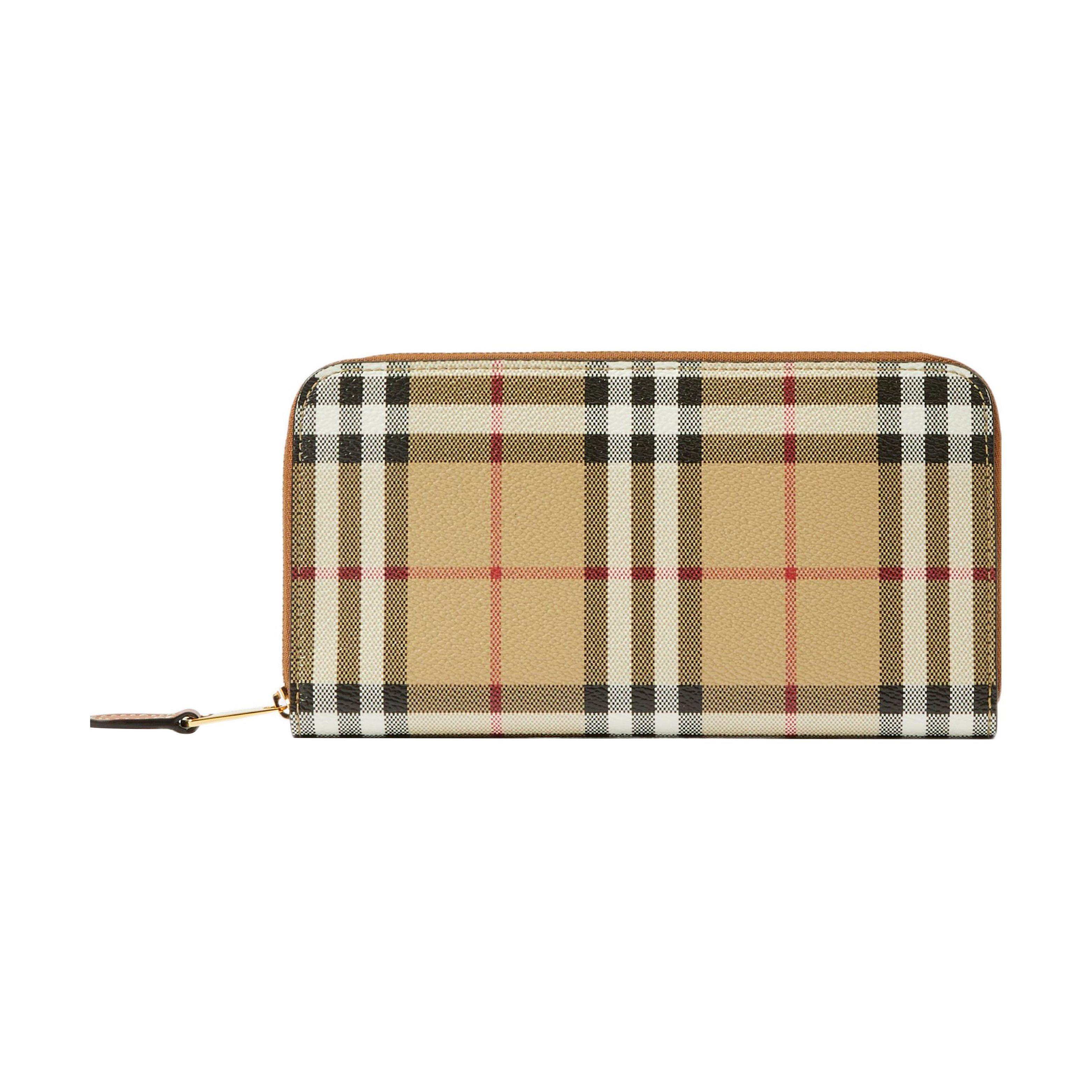 

Burberry Vintage Check Leather Zip Around Wallet, Luxury Gold-Tone Hardware Long Purse for Women, Daily Use & Travel 80705981 Basic Set (Bag+Dust Bag)