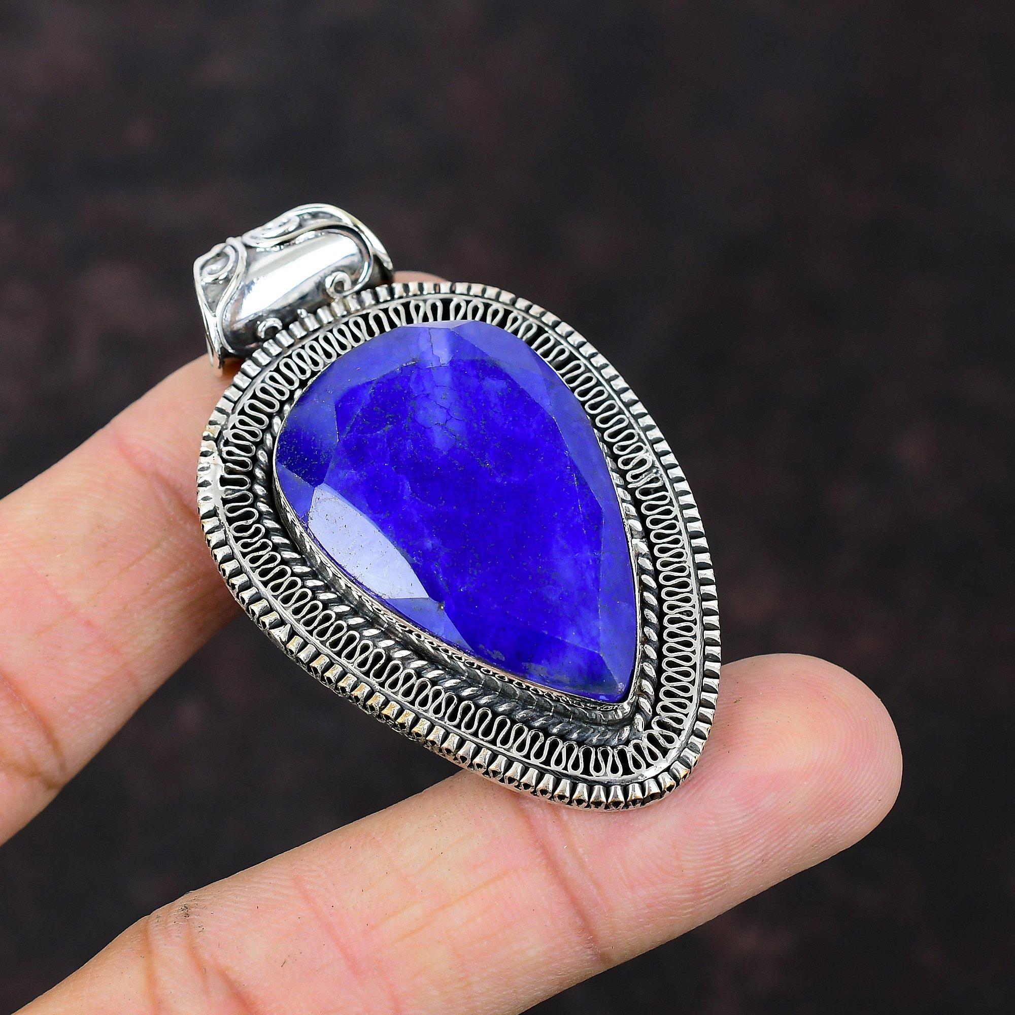 

Подвеска с граненым синим сапфиром, подвеска из драгоценного камня ручной работы, подвеска из стерлингового серебра 925 пробы, ювелирные изделия с синим сапфиром, винтажная подвеска, подарки на годовщину