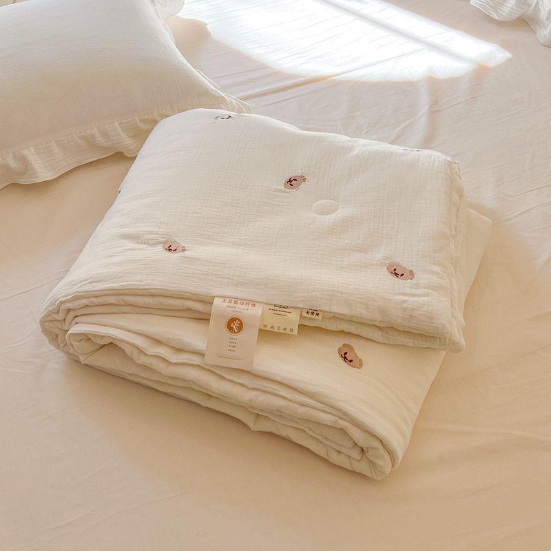 Double-Layer Gauze Soybean Summer Quilt Cooling Machine Washable Summer Air-Condition Quilt Student Dorm Single Thin Bedding