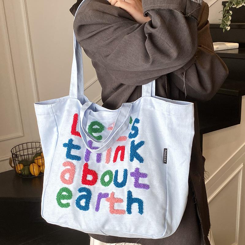 Tote Bag Canvas Bag Women's Large Capacity Korean Lazy Canvas Bag Letters
