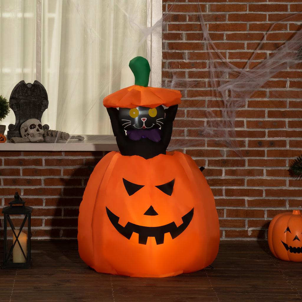 Self-inflating Halloween decoration, Halloween pumpkin, including LEDs, outdoor, weatherproof, 76 x 64 x 115 cm, orange