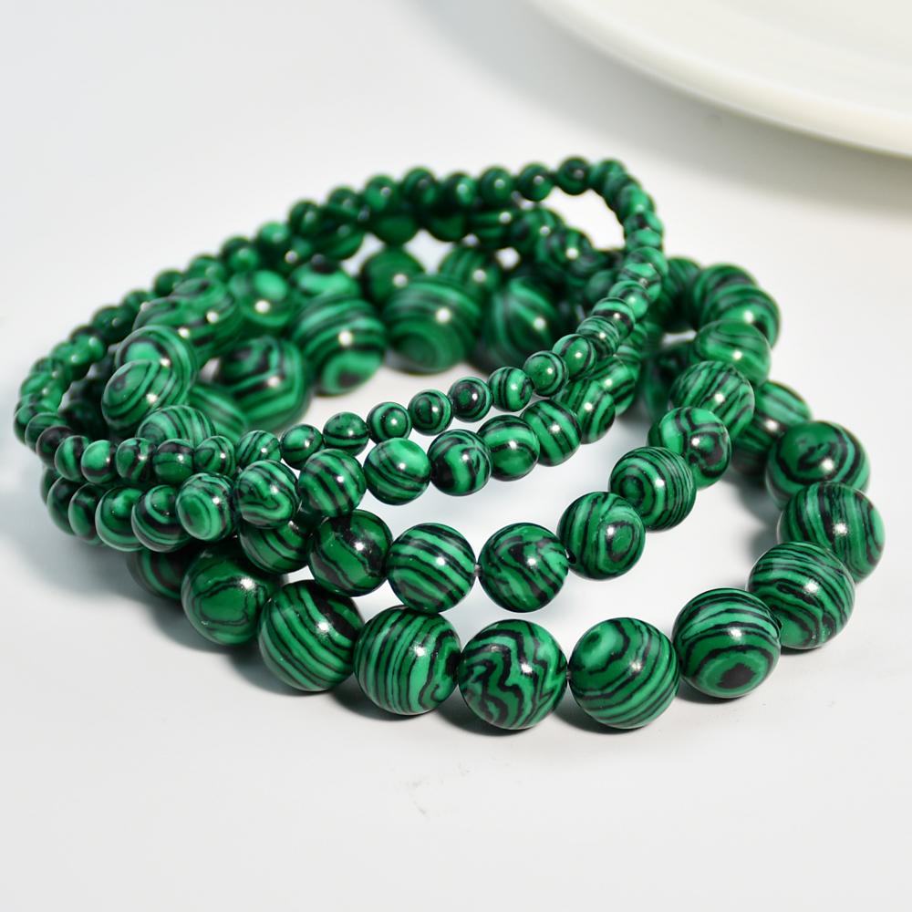Naturligt grön malakitstenarmband 4/6/8/10mm Handgjorda runda pärlarmband Dammode Sommarsemester Zirkon