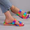 Fashion 2025 Fashion Women's Flat Slippers Summer New Square Head Rainbow Open-toe Soft Sole Anti-slip Wear-resistant Low Heel Shoes