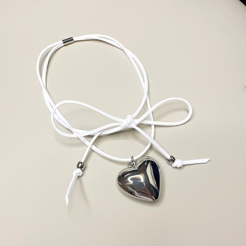 Heart Pendant Collar Necklace Neck Tie Clavicle Chain Necklace Long Rope Bow-Tie Choker Necklace Fashion Jewelry