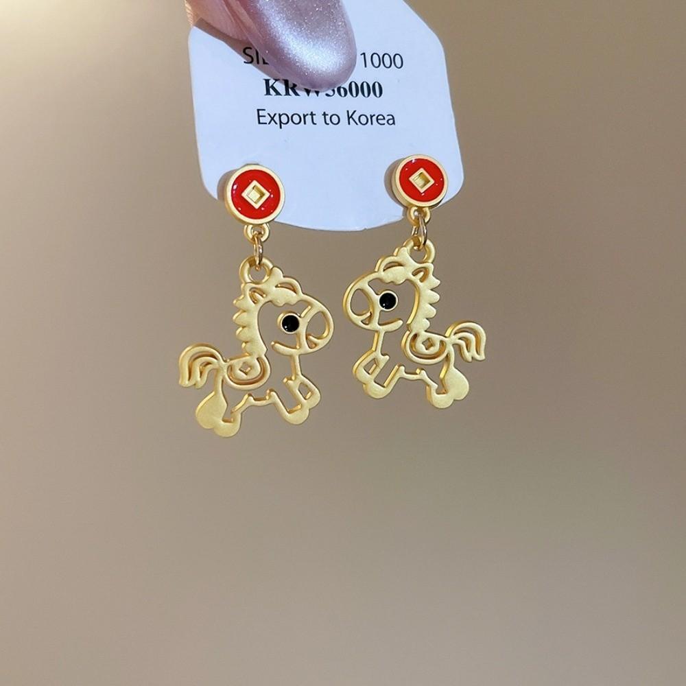 Fashion Jewelry Red Pony Earrings Cartoon Horse Horse Mascot Drop Earrings  For Girl
