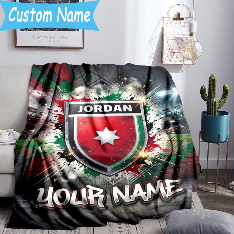 Custom Name Jordanian football Blanket Flannel Blanket for Camping, Hiking, Garden Parties, Picnic Essentials,gift for family and friend