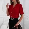 Women's New Summer V-neck Fashion Button Casual Business Short-sleeved Shirt