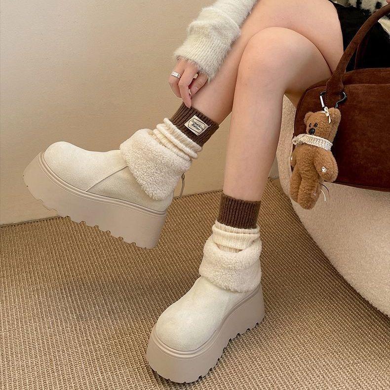 Beautiful thick-soled heightening velvet non-slip short boots autumn simple warm snow boots women's
