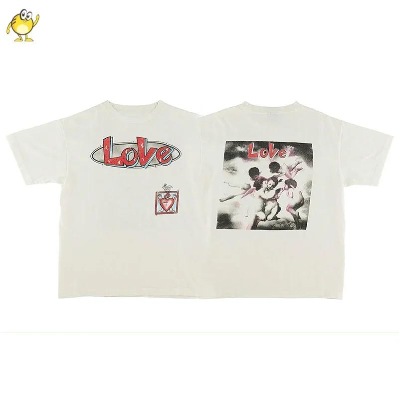 Summer Fashion Heavyweight Retro Men's English Letters 100% Cotton Printed Round Neck High-quality Casual Fitness Street T-shirt