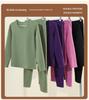 Men's and Women's Fleece-lined Crew Neck Warm Underwear Set: Heat-generating, Cold-proof, Pure Cotton for Autumn.